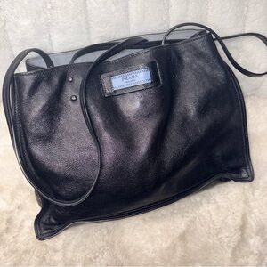 Prada Black Leather Tote Bag etiquette medium size authentic shoulder bag